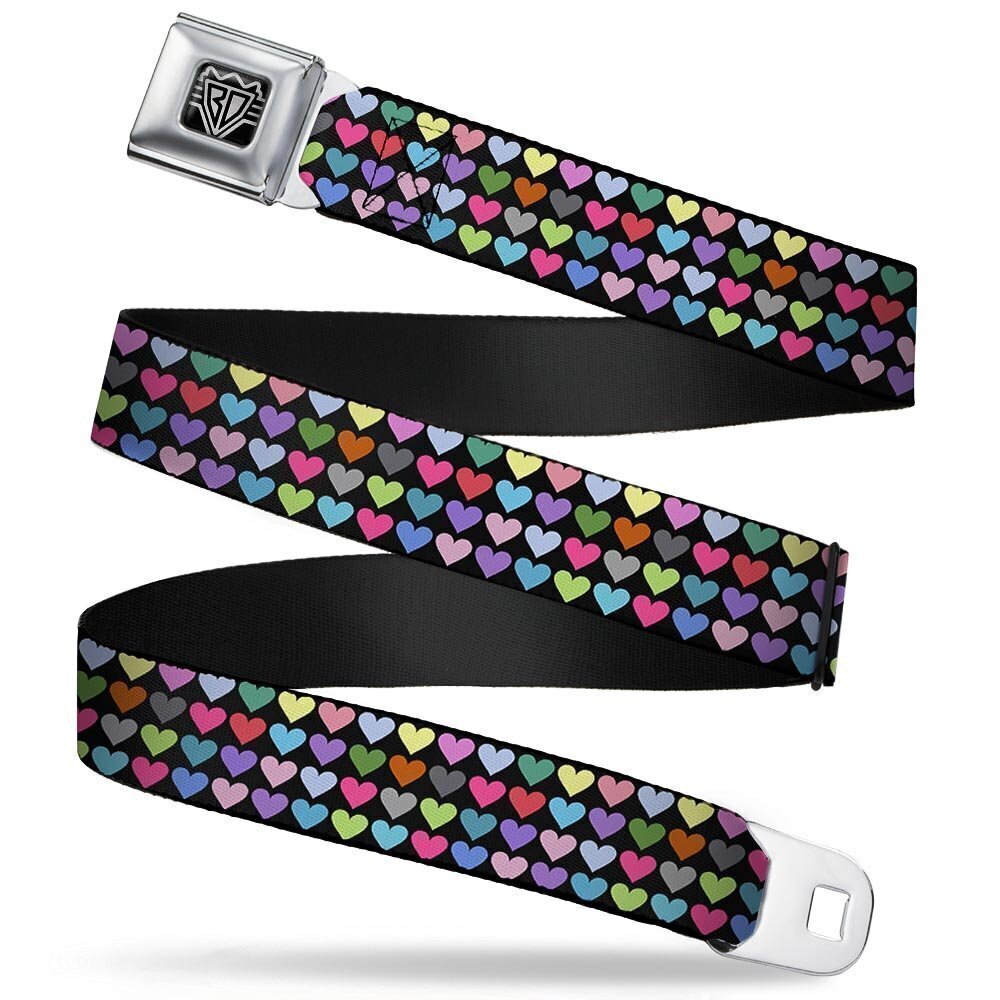 9122 Seatbelt Belt - Mini Hearts Black/Multi Color - 1.5" Wide - 32-52